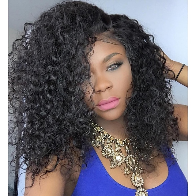  Perucas Lace Front Sintéticas Kinky Curly Crespo Cacheado Frente de Malha Peruca Longo Castanho Claro Preto Natural Castanho Médio Preto jet Marrom Escuro Cabelo Sintético Mulheres Resistente ao