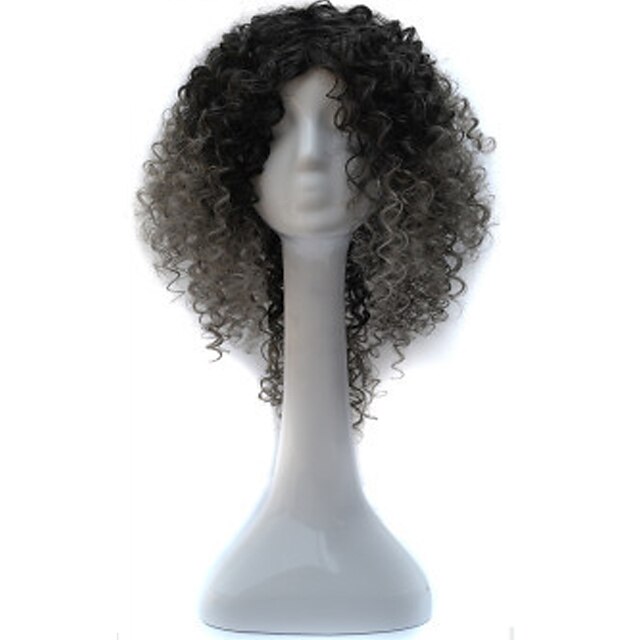  Synthetic Wig Curly Asymmetrical Wig Short Medium Length Grey Synthetic Hair Women's Natural Hairline African American Wig Gray