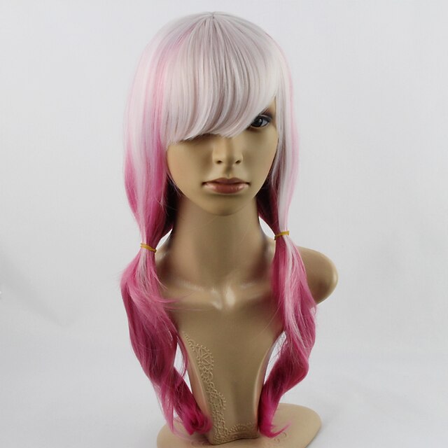  Synthetic Wig Wavy Wavy Wig Ombre Medium Length Pink Synthetic Hair Women's Ombre