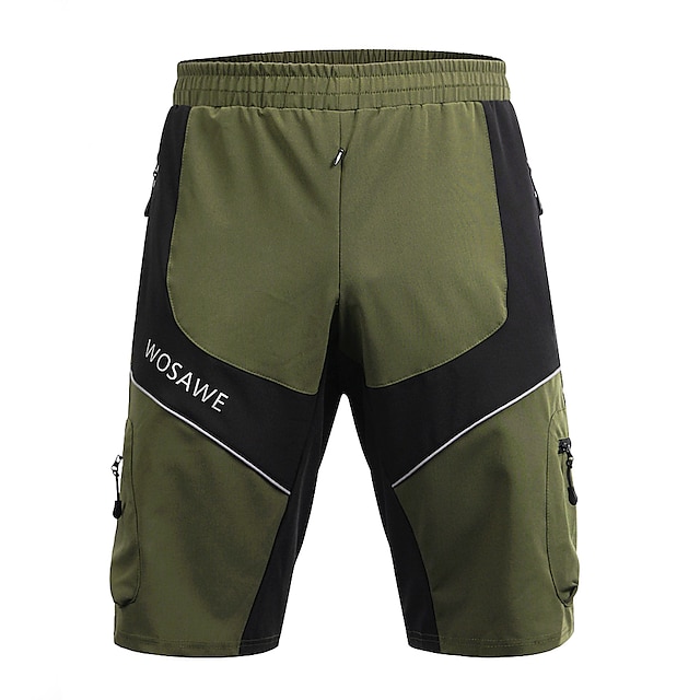  WOSAWE Men's Cycling MTB Shorts Bike Baggy Shorts MTB Shorts Pants Reflective Strips Sports Polyester Army Green Mountain Bike MTB Road Bike Cycling Clothing Apparel Advanced Relaxed Fit Bike Wear