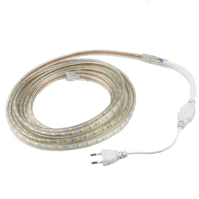 2M 5050 10mm LED Strip Light Waterproof Outdoor IP67 60ledsm Flexible Tape Rope Warm White White Red Yellow Blue Green andEU Plug(AC 220V-240V)