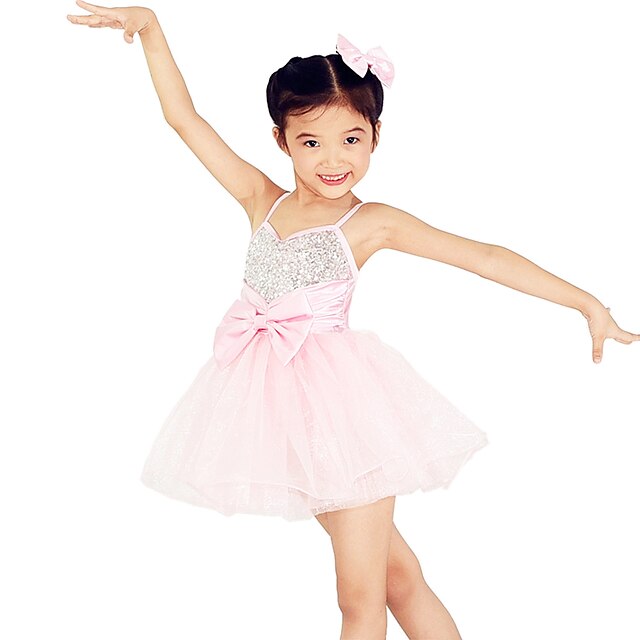  Kids' Dancewear Dress Bow(s) Ruffles Paillette Performance Sleeveless Natural Chinlon Tulle Sequined