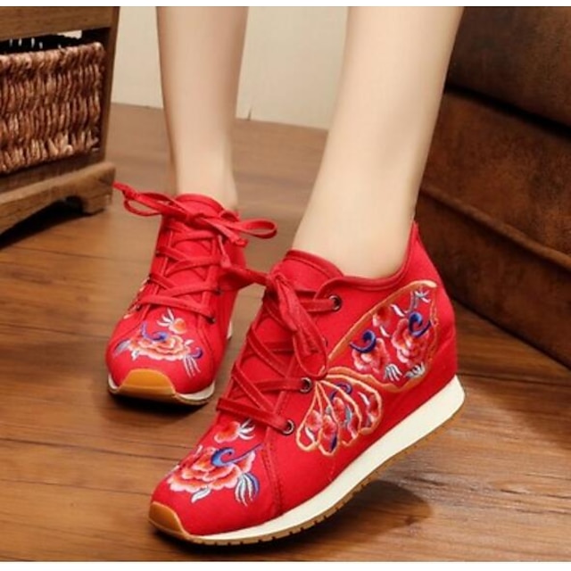  Women's Shoes Fabric Canvas Summer Flat Comfort Sneakers Closed Toe for Casual Black Red Blue