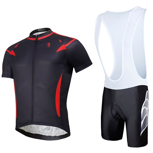  ILPALADINO Men's Short Sleeve Cycling Jersey with Bib Shorts Mesh Solid Color Bike Bib Shorts Jersey Tights Waterproof Windproof Quick Dry Breathable Back Pocket Sports Solid Color Mountain Bike MTB