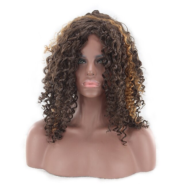  Synthetic Hair Wigs Afro Curly Ombre Hair Capless Natural Wigs Medium Brown