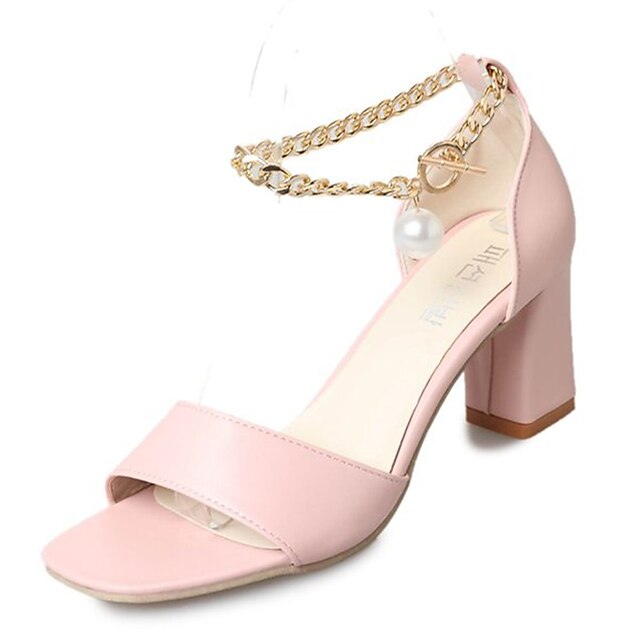  Women's Sandals Dress Summer Buckle Block Heel Open Toe Light Soles PU Silver Pink Beige