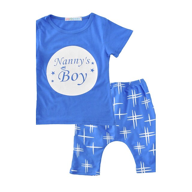  Toddler Boys' Print Short Sleeve Regular Regular Cotton Clothing Set Blue