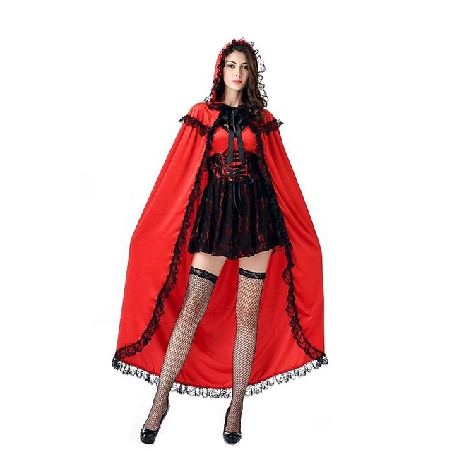  Märchen Cosplay Cosplay Kostüme Maskerade Erwachsene Damen Halloween Karneval Fest / Feiertage Elastan Tactel Rot + schwarz Damen Weiblich Karneval Kostüme Vintage / Umhang / Kleid / Kleid / Umhang