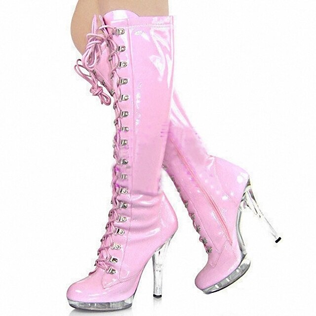  Pentru femei Cizme Cizme sexy Stiletto Heel Boots Pantofi Pumps Vârf rotund Ghete până la genunchi Cizme la Modă Party & Seară PU Dantelă Mată Iarnă Alb Rosu Roz / Cizme înalte
