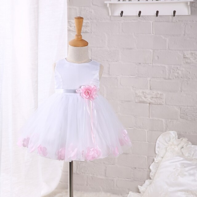  Baby Mädchen Schleife Volltonfarbe Ärmellos Polyester Kleid Weiß