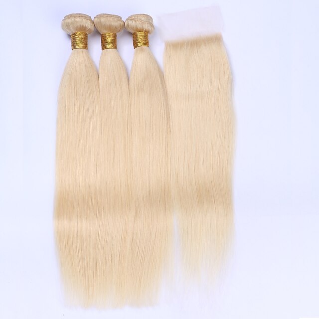  Haarwebereien Brasilianisches Haar Glatt Haarverlängerungen Echthaar Haar-Einschlagfaden mit Verschluss / Mittlerer Länge