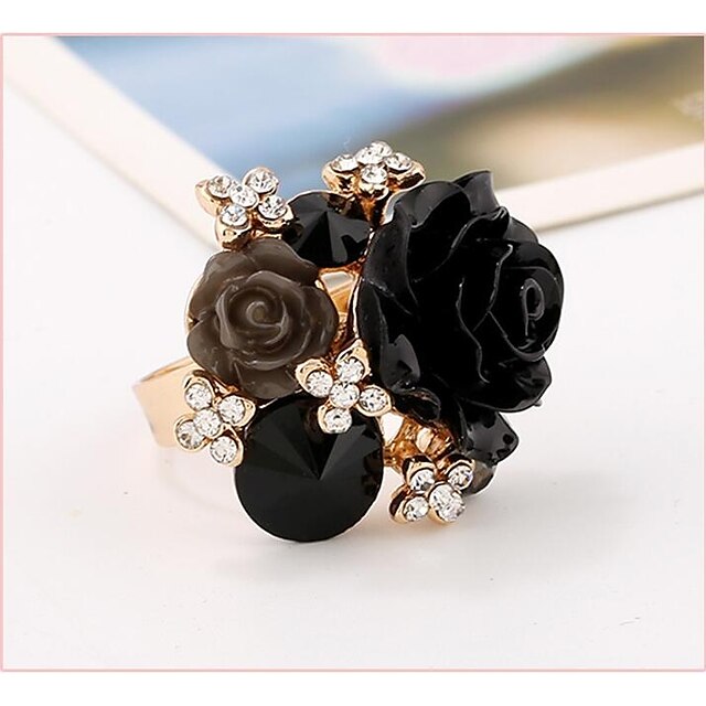  Nyissa ki a mandzsettagyűrűt Fehér Fekete Bíbor Gyanta Rózaszín gyöngy Virág hölgyek Állítható / Női