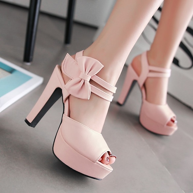  Women's Sandals Lace Up Sandals Black Sandals Plus Size High Heel Sandals Bowknot Chunky Heel Peep Toe Sweet Daily PU Ankle Strap Summer Solid Colored Light Purple Almond Black