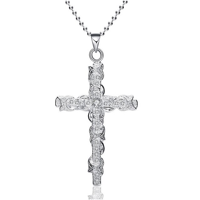  Men's Women's Pendant Necklace Cross Simple Imitation Diamond Alloy Silver Necklace Jewelry For Daily