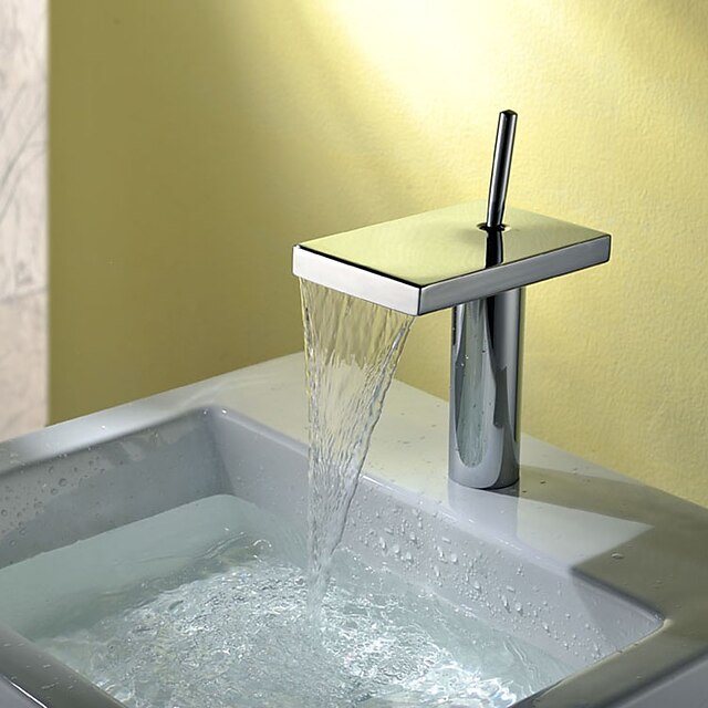  Fürdőszoba mosogató csaptelep - Vízesés Króm Három lyukas Egy fogantyú egy lyukkalBath Taps / Bronz