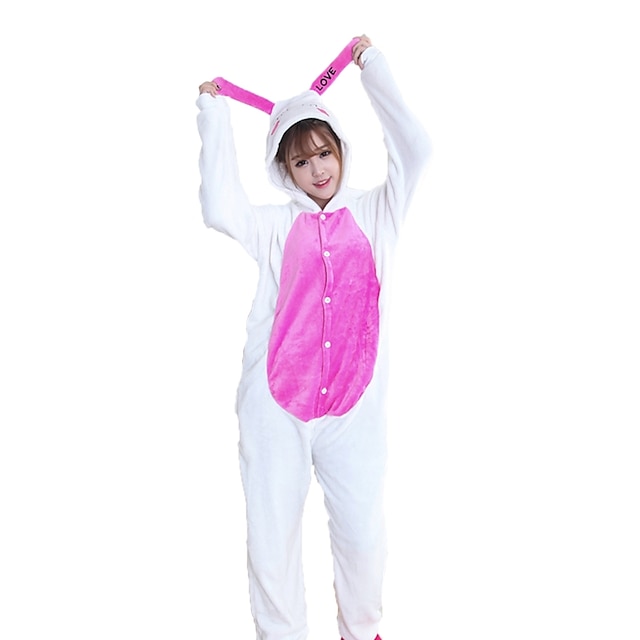  Adults' Kigurumi Pajamas Rabbit Bunny Onesie Pajamas Flannel Fabric White Cosplay For Men and Women Animal Sleepwear Cartoon Festival / Holiday Costumes