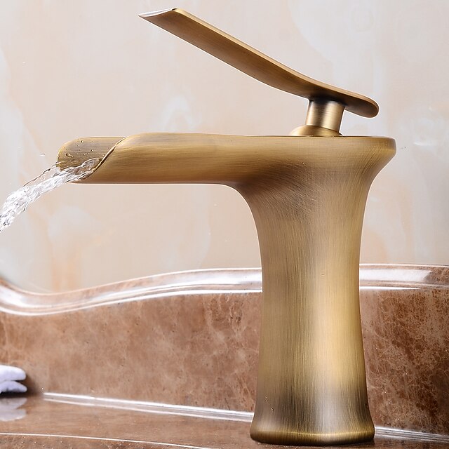 antikes Bronze Messing Wasserhahn Set, Wasserfall antike Bronze Deck