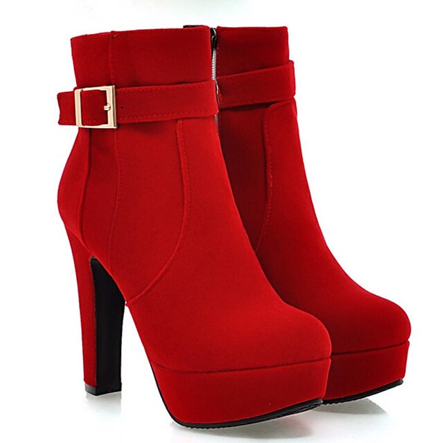  Damen Stiefel Casual Winter Blockabsatz Modische Stiefel Vlies Schwarz Rot Blau