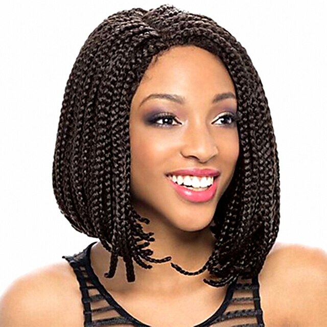  Synthetic Lace Front Wig Bob Lace Front Wig Short Medium Length Natural Black Synthetic Hair Middle Part Sew in Kanekalon Hair Braided Wig Black
