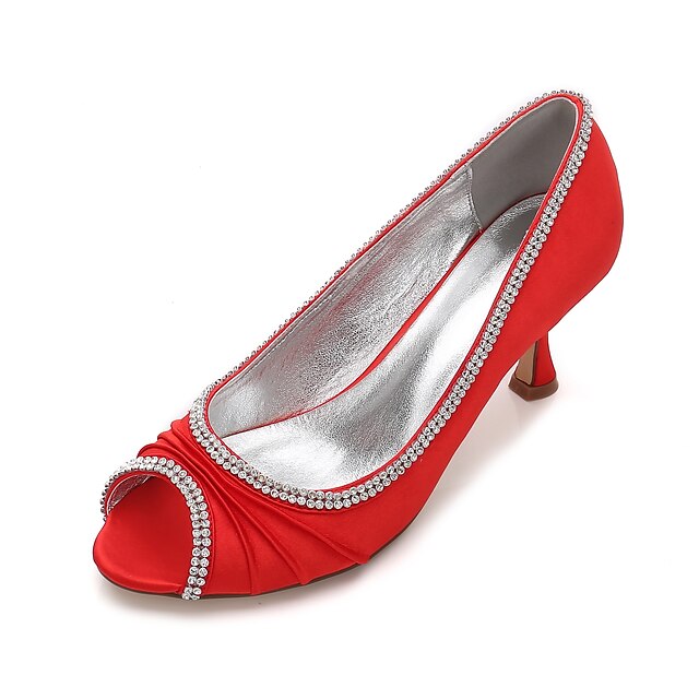  Women's Wedding Shoes Kitten Heel / Low Heel / Stiletto Heel Peep Toe Rhinestone / Sparkling Glitter / Side Draping Satin Comfort / Basic Pump Spring / Summer Blue / Champagne / Ivory