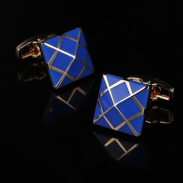  Geometric / Square Cut Golden Cufflinks Gift Boxes & Bags / Fashion Men's Costume Jewelry For