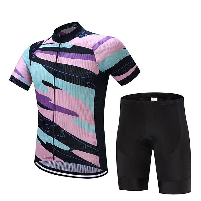  FUALRNY® Per uomo Manica corta Maglia con pantaloncini da ciclismo Estate Coolmax® Silicone Licra Blu e nero Nero - rosa Bicicletta Completo tuta Asciugatura rapida Strisce riflettenti Tasca