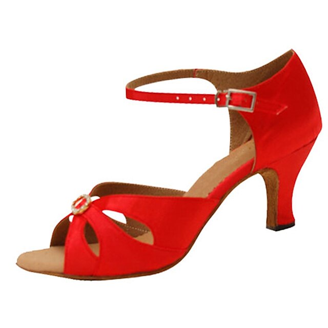  Pentru femei Pantofi Dans Latin Mătase Încuietoare cârlig-S Sandale Cataramă / Cristale / Strasuri Toc Cubanez Personalizabili Pantofi de dans Rosu / Performanță / Piele