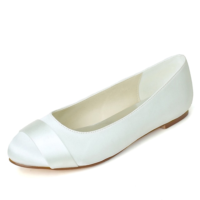  Women's Wedding Shoes Flat Heel Round Toe Satin Ballerina Spring / Summer White / Purple / Champagne / Party & Evening
