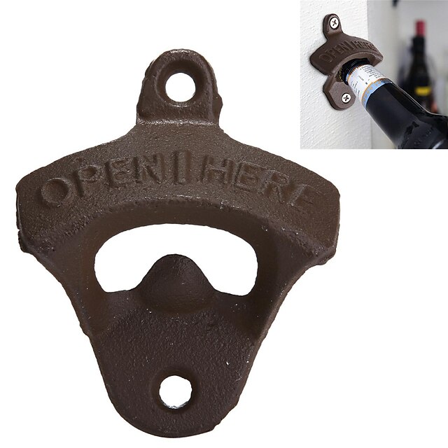  Open Here Bottle Opener Vintage Style Wall Mount Man Cave Antique Bottle Beer Opener Hanging Wall Hook Beer--1pcs