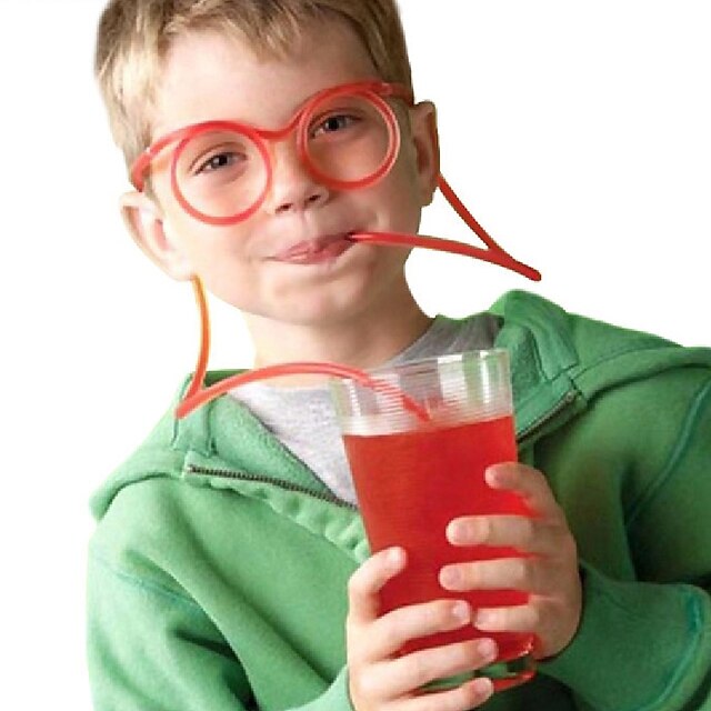  2PCS Glasses Design Straw Funny Soft Glasses Straw Unique Flexible Drinking Tube Kids Colorful Plastic Drinking DIY Straws Bar Accesso(Random Color)