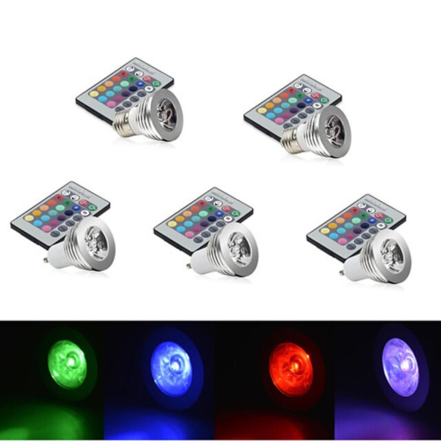  5pcs 2.5 W 250 lm E14 GU10 E26 / E27 1 Perles LED LED Haute Puissance Intensité Réglable Commandée à Distance Décorative RGB 85-265 V / 5 pièces / RoHs