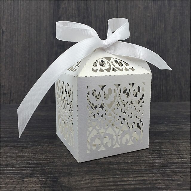  Party Beach Theme Favor Boxes Pearl Paper Ribbons 50