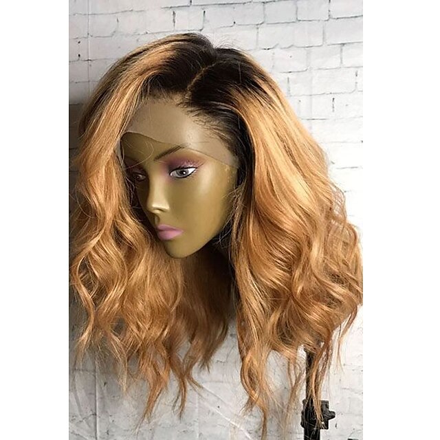  Human Hair Glueless Full Lace Full Lace Wig style Brazilian Hair Natural Wave Wig 130% Density with Baby Hair Ombre Hair Natural Hairline African American Wig 100% Hand Tied Women's Short Medium