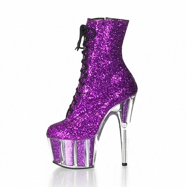  Women's Sparkling Glitter Winter Fashion Boots Boots Stiletto Heel Round Toe Zipper / Lace-up Purple / Fuchsia / Red / Party & Evening