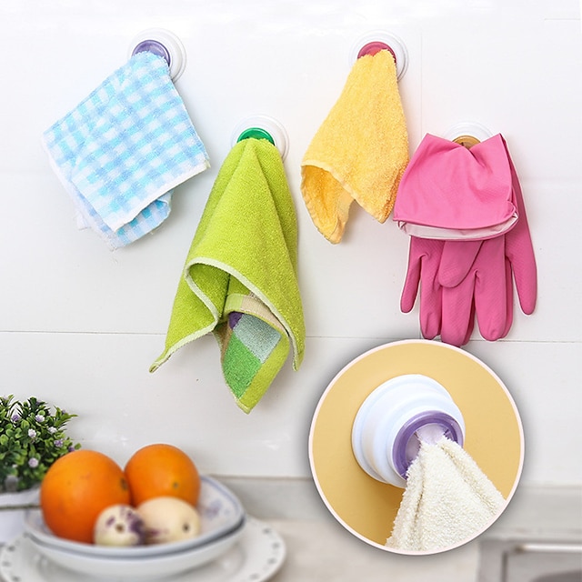  4Pc Set Washing Cloth Clip Hanger Sucker Holder Dishclout Storage Rack Bathroom Kitchen Storage Hand Towel Hook