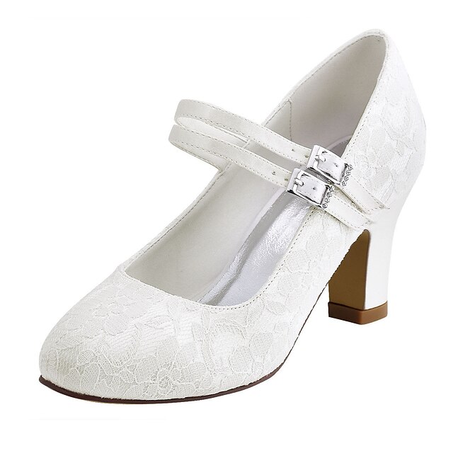  Women's Wedding Shoes Chunky Heel Round Toe Crystal Elastic Fabric Basic Pump Spring / Fall White / Ivory / Party & Evening / EU41