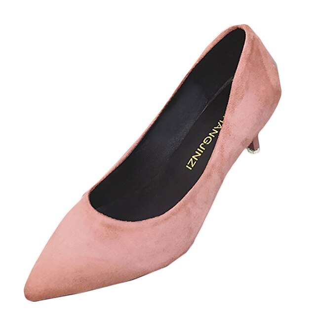  Women's Heels Dress Kitten Heel Pointed Toe Light Soles PU Black Pink Beige