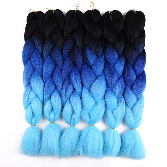  24inch 100grams xpression snythetic long hair ombre tricolor black deep blue light blue jumbo box braiding hair