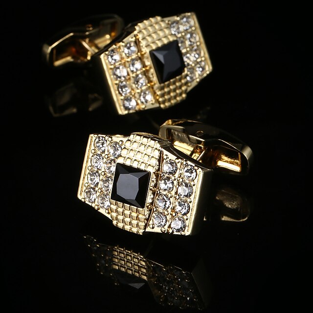  Geometric / Square Cut Golden Cufflinks Gift Boxes & Bags / Fashion Men's Costume Jewelry For