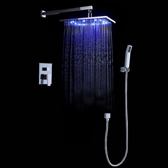  Dusjsett Sett - Regnfall Moderne / LED Krom Vægmonteret Keramisk Ventil Bath Shower Mixer Taps / Messing