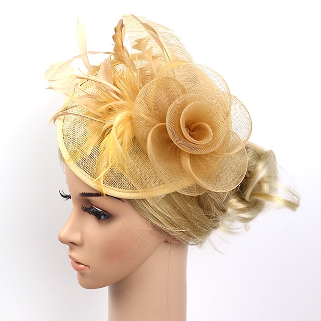  pălărie cu pene / plasă fascinatoare Kentucky Derby / flori / căciuli pentru cap cu floral 1 buc ocazie specială / cursă de cai / caciulă pentru femei