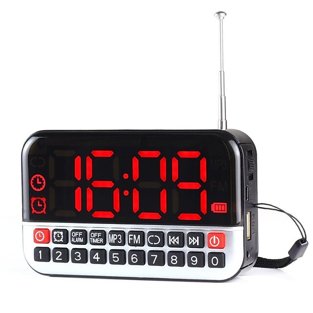  L-80 FM Portable Radio Alarm Clock MP3 Player TF CardWorld ReceiverSilver Red
