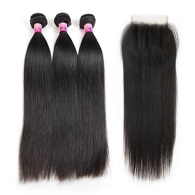  100% Virgin Brazilian Weave 8A Remy Human Hair for Cheap Body Wave 3pcs /SET/300g And One Virgin Brazilian Wavy Hair Closure (4*4) Natural Color
