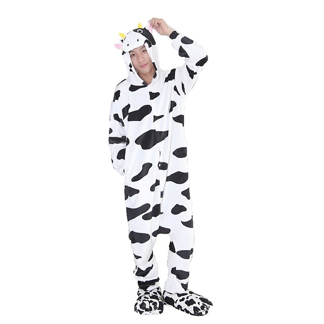  Adulto Pijamas Kigurumi vaca Pijamas Macacão Flanela Branco Cosplay Para Homens e Mulheres Pijamas Animais desenho animado Festival / Celebração Fantasias