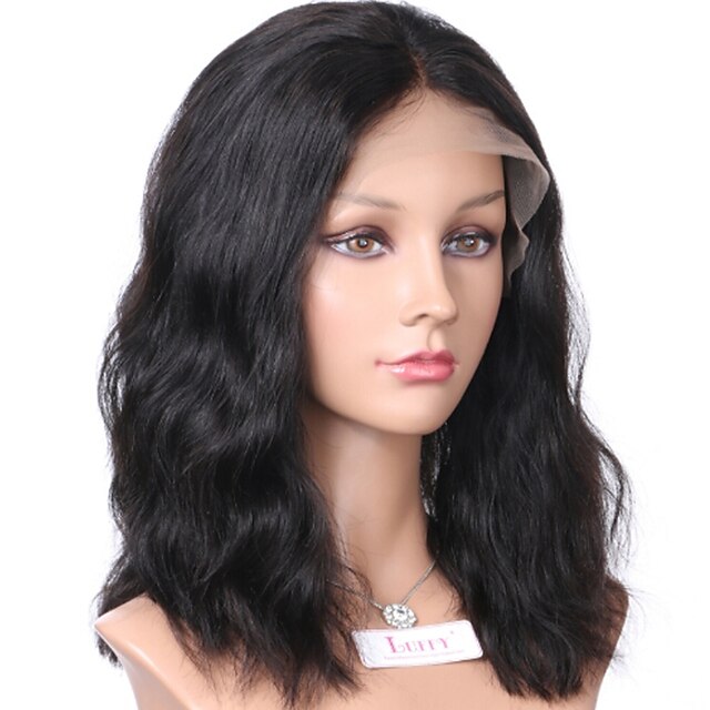  Remy Human Hair Lace Front Wig Bob Short Bob Middle Part style Brazilian Hair Wavy Natural Wave Natural Wig 130% Density with Baby Hair Natural Hairline African American Wig Women's 8-14 Human Hair