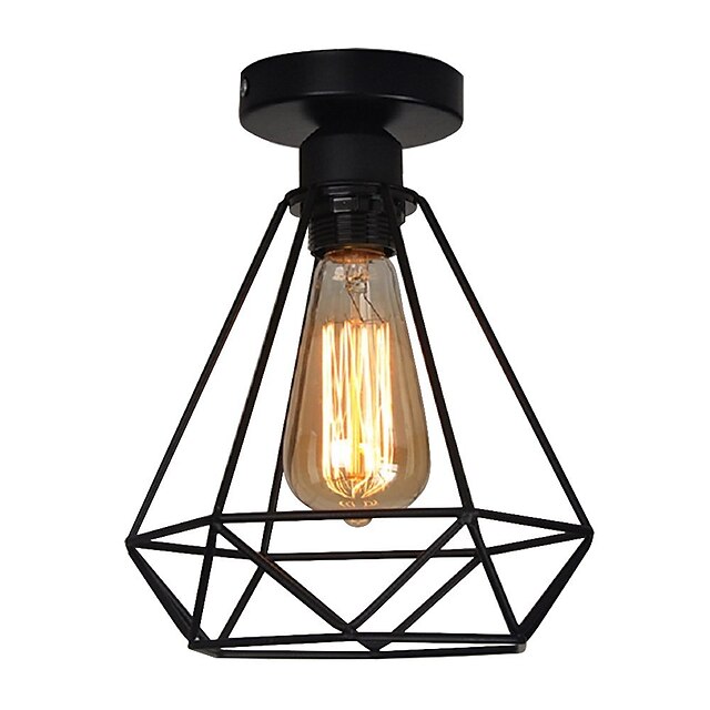  26 cm vintage 1-lights gaiola de metal preto loft lâmpada de teto montagem embutida sala de jantar cozinha luminária