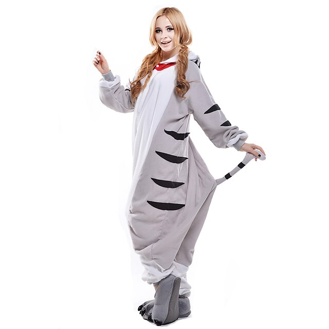  Erwachsene Kigurumi-Pyjamas Katze Chis Sweet Home / Käse-Katze Tier Pyjamas-Einteiler Polar-Fleece Weiß Cosplay Für Herren und Damen Tiernachtwäsche Karikatur Fest / Feiertage Kostüme