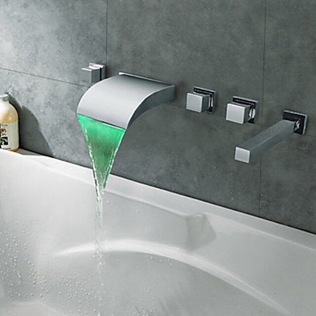  Rubinetto vasca - Moderno Cromo Montaggio su parete Valvola in ottone Bath Shower Mixer Taps / Ottone / Tre maniglie cinque fori