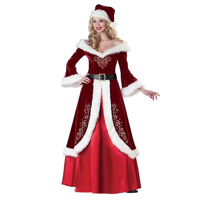  Santa Suit Santa Claus Mrs.Claus Dress Costume Christmas Dress Santa Clothes Adults' Women's Vacation Dress Christmas New Year Masquerade Festival / Holiday Elastane Lycra Spandex Red Women's Easy