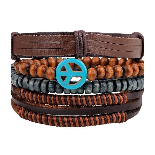  Men's Bead Bracelet Wrap Bracelet Leather Bracelet woven Personalized Vintage Wooden Bracelet Jewelry Brown For Daily Casual Street Club